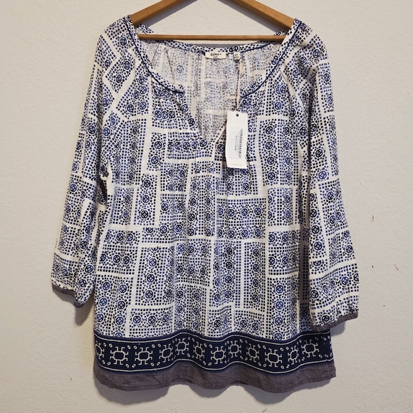 dylan Tops - NWT Dylan Mosaic Blouse Embroidered Border Indigo Peasant Size Small